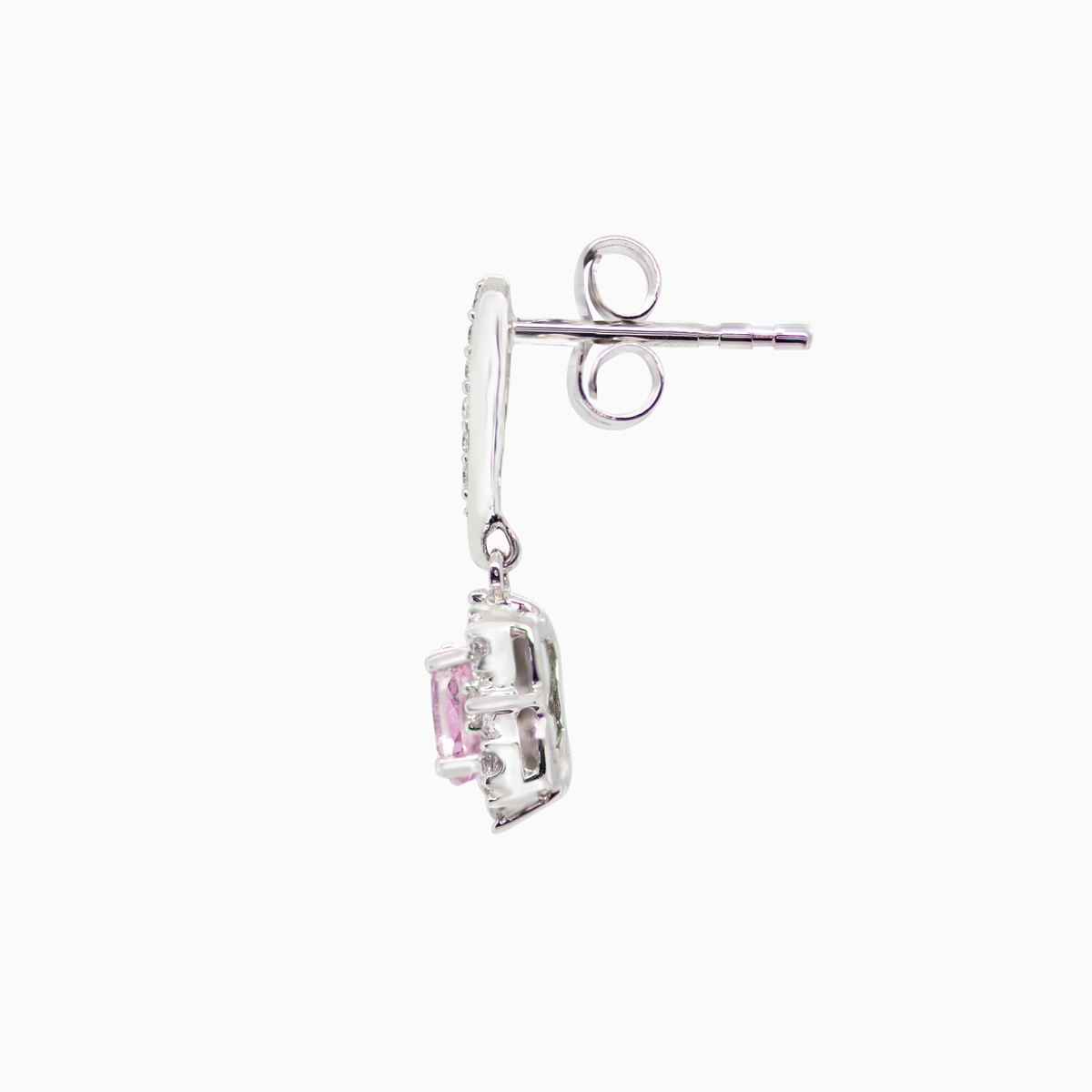 Vintage-inspired  Pink Sapphire and Diamond  Earrings, 14k White Gold